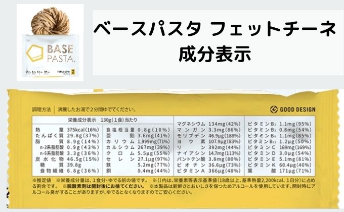 ベースパスタフェットチーネの成分表示
