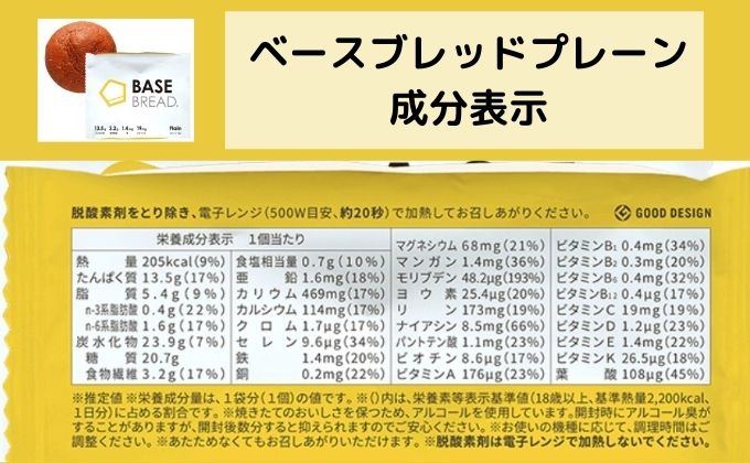 ベースブレッドプレーン味の成分表示